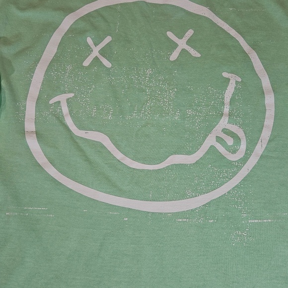 Nirvana Shirt Mens Large Mint Green Happy Face Graphic Short Sleeve Crewneck - Picture 6 of 6